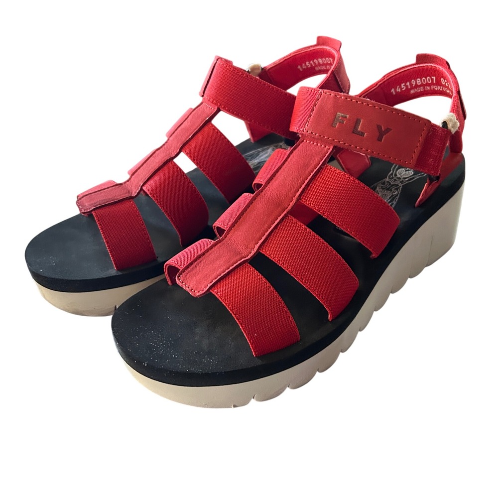 Fly London Women's Yufi Platform Wedge Sandals Lipstick Red 41